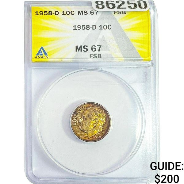 1958-D Roosevelt Dime ANACS MS67 FSB