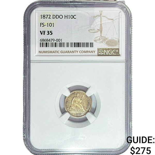 1872 DDO Seated Liberty Half Dime NGC VF35