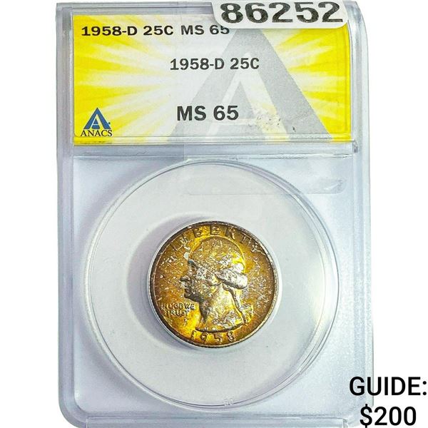 1958-D Washington Silver Quarter ANACS MS65