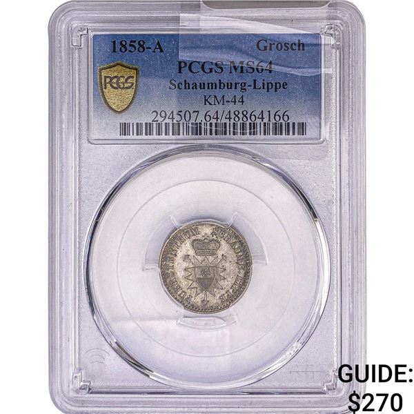 1858-A Schaumburg-Lippe Silver 1 Groschen  PCGS MS64