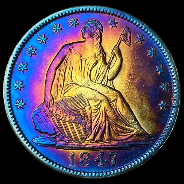 1847 Toned Seated Liberty Half Dollar CLOSELY  UNCIRCULATED
