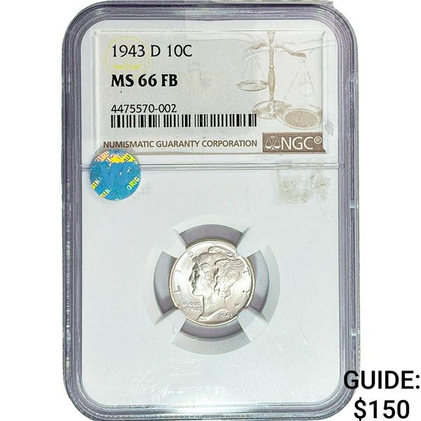 1943-D Mercury Silver Dime NGC MS66 FB