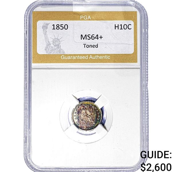 1850 Seated Liberty Half Dime PGA MS64+ Toned