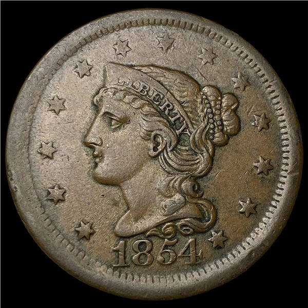 1854 Braided Hair Large Cent ABOUT  UNCIRCULATED