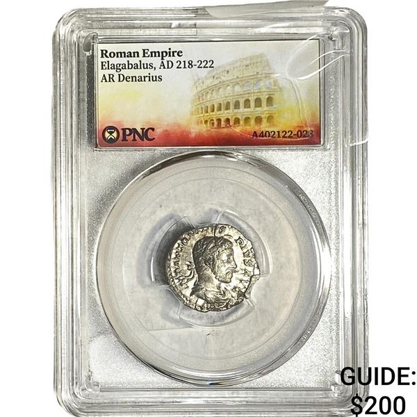 Roman Empire Elagabalus 218-222 AD Silver  Denarius PNC VF
