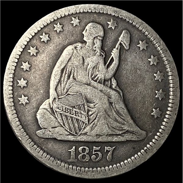 1857 Silver Seated Liberty Quarter ABOUT  UNCIRCULATED