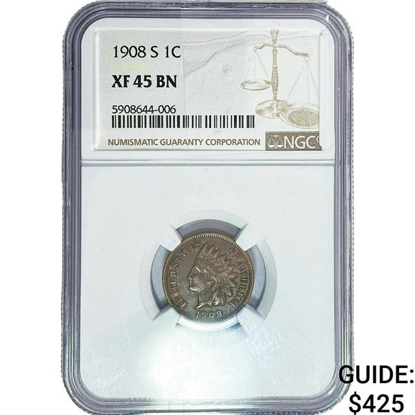 1908-S Indian Head Cent NGC XF45 BN