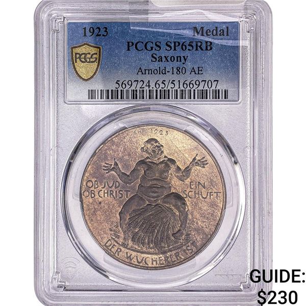 1923 Saxony Bronze Medal PCGS SP65 RB