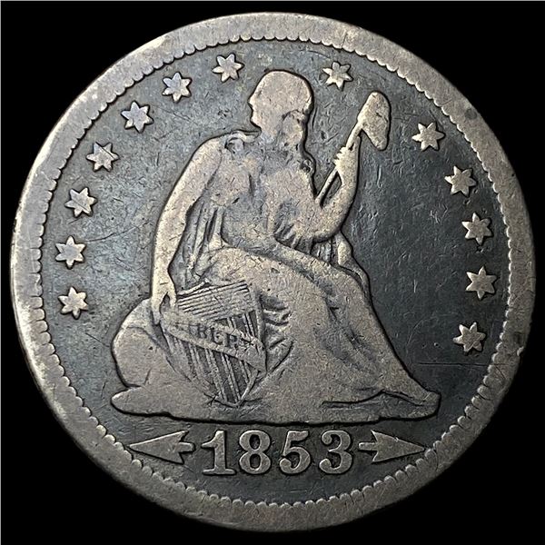 1853 Arrows/Rays Seated Liberty Quarter  LIGHTLY CIRCULATED