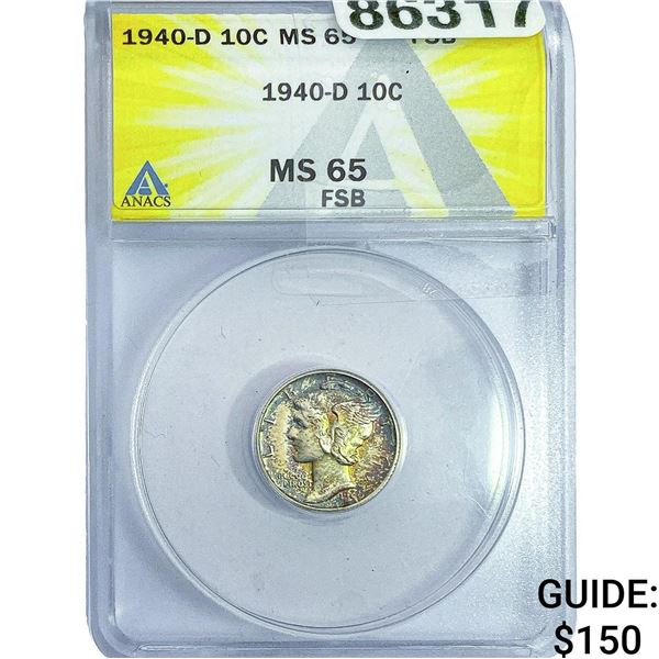 1940-D Mercury Silver Dime ANACS MS65 FSB
