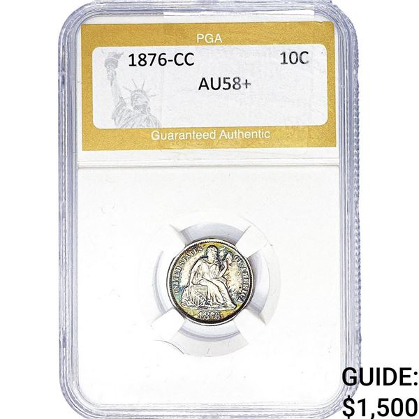 1876-CC Seated Liberty Dime PGA AU58+