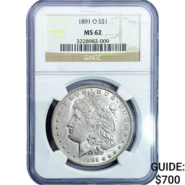1891-O Morgan Silver Dollar NGC MS62