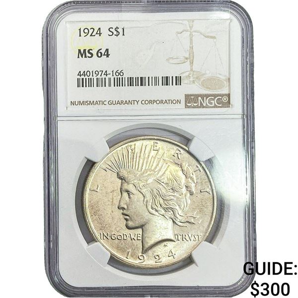 1924 Silver Peace Dollar NGC MS64