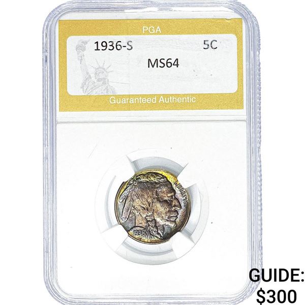 1936-S Buffalo Nickel PGA MS64