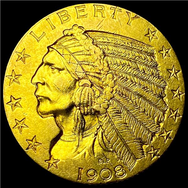 1908 Indian Head $5 Gold Half Eagle CLOSELY  UNCIRCULATED