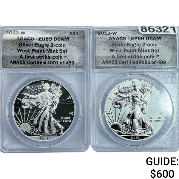 [2 Coins] 2013-W Silver Eagle ANACS RP,EU69  DCAM