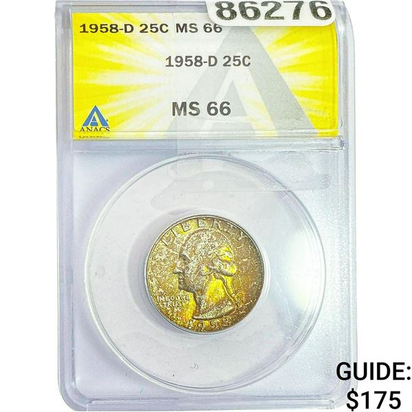 1958-D Washington Silver Quarter ANACS MS66