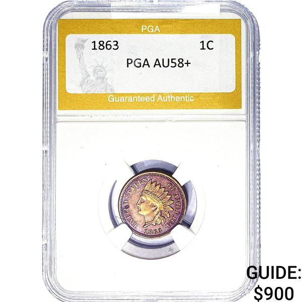 1863 Indian Head Cent PGA AU58+