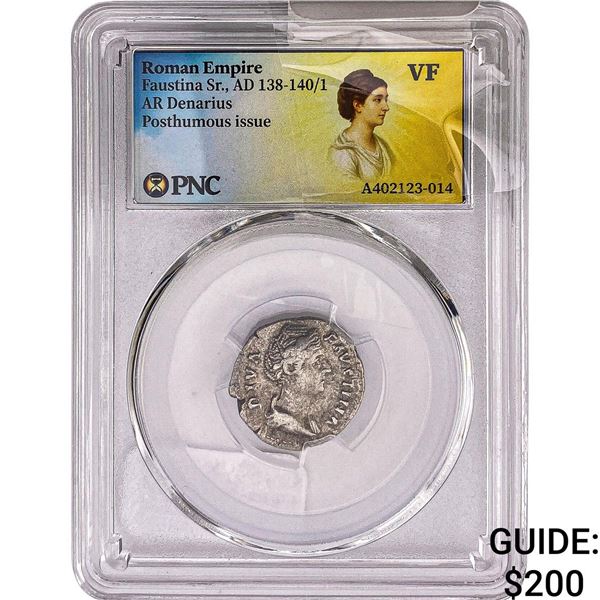 Roman Empire Faustina Sr. 138-141 AD Silver  Denarius PNC VF