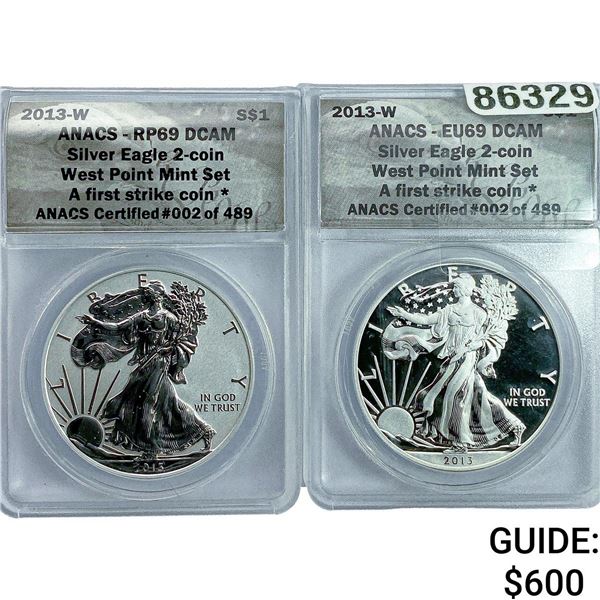 [2 Coins] 2013-W Silver Eagle ANACS EU,RP69  DCAM