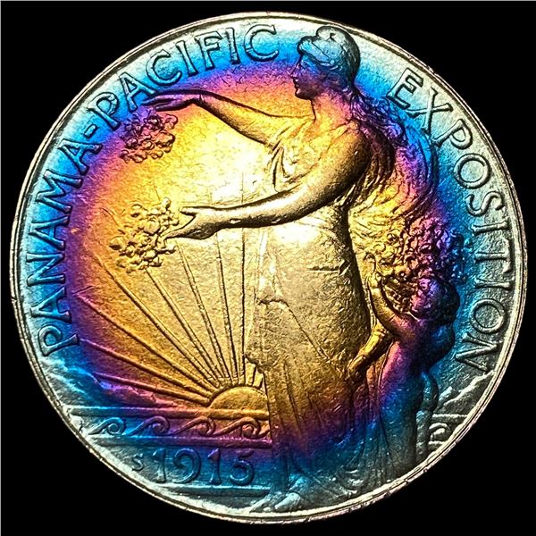 1915-S Toned Silver Panama-Pacific Half  Dollar CLOSELY UNCIRCULATED