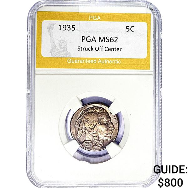 1935 Buffalo Nickel PGA MS62 Struck Off  Center