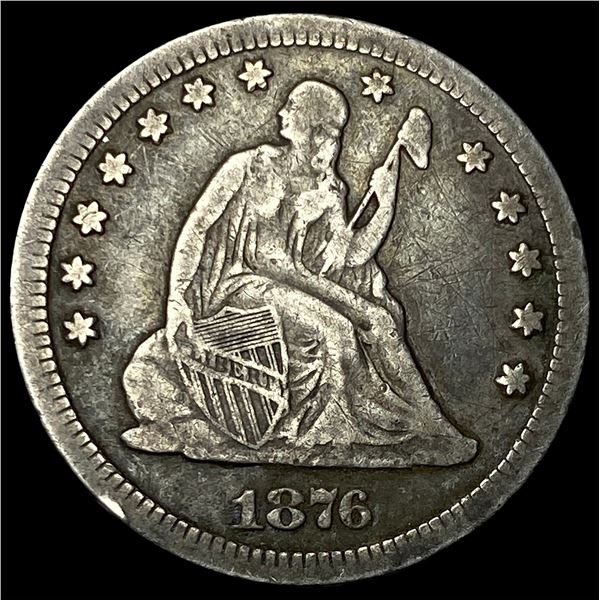 1876-CC Silver Seated Liberty Quarter ABOUT  UNCIRCULATED