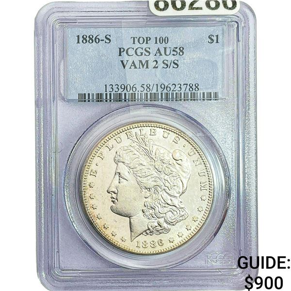 1886-S Morgan Silver Dollar PCGS AU58 VAM 2  S/S