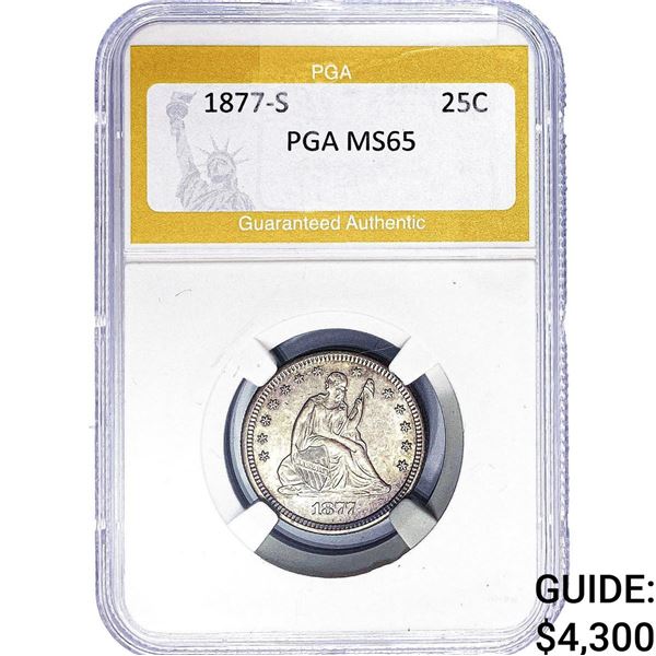 1877-S Seated Liberty Quarter PGA MS65