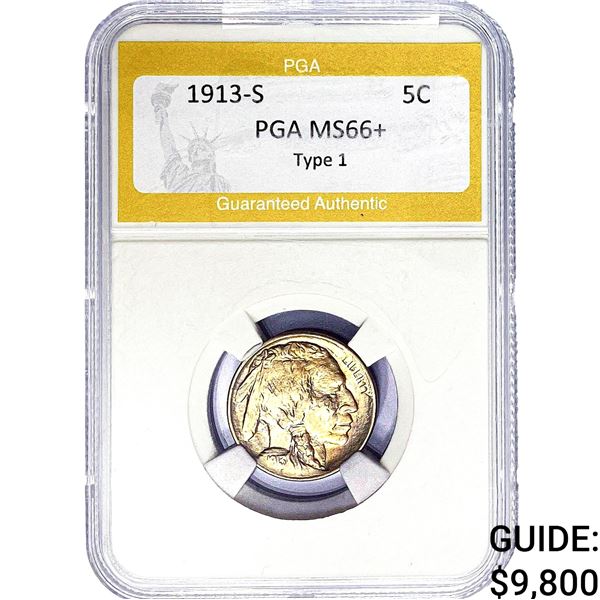 1913-S Buffalo Nickel PGA MS66+ Type 1