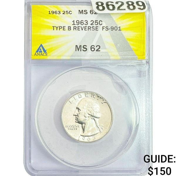 1963 Washington Silver Quarter ANACS MS62