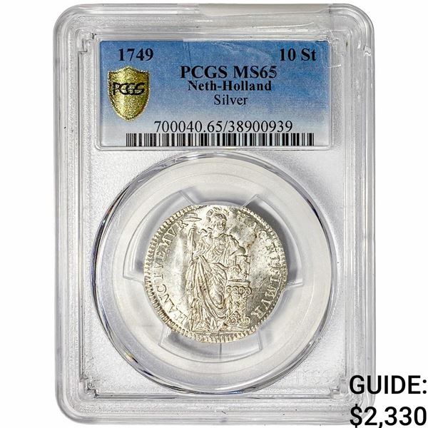 1749 Netherlands Silver 10 Stuivers PCGS MS65