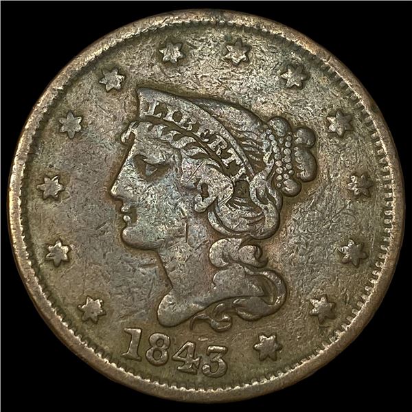 1843 Braided Hair Large Cent LIGHTLY  CIRCULATED