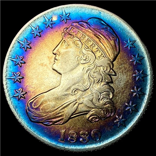 1830 Toned Capped Bust Half Dollar NEARLY  UNCIRCULATED