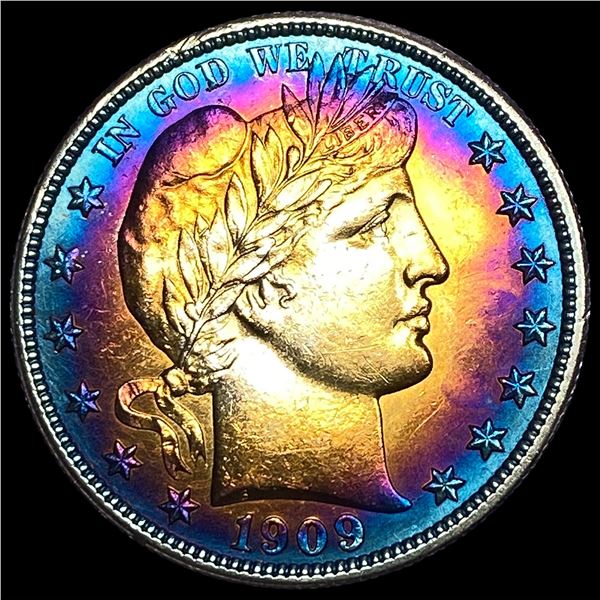 1909 Toned Silver Barber Half Dollar CLOSELY  UNCIRCULATED
