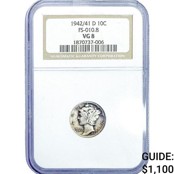 1942/41 -D Mercury Silver Dime NGC VG8