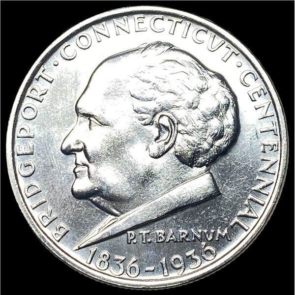 1936 Silver Bridgeport Centennial Half Dollar  CHOICE BU