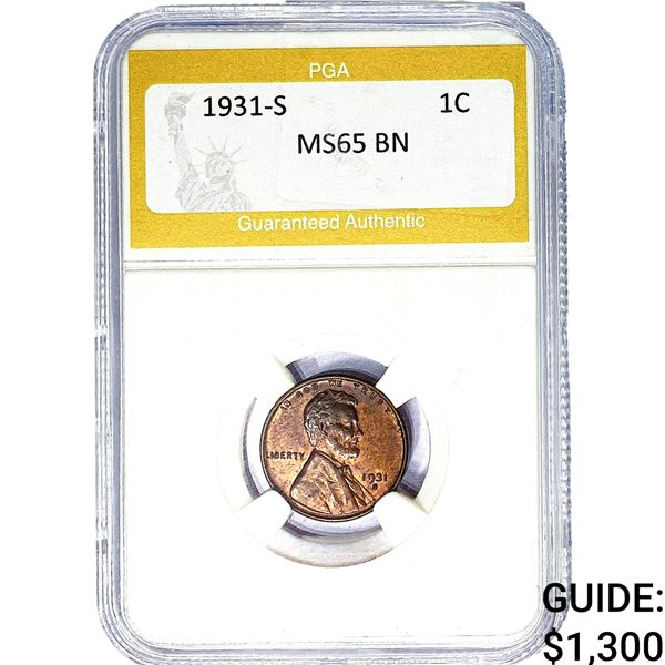 1931-S Wheat Cent PGA MS65 BN