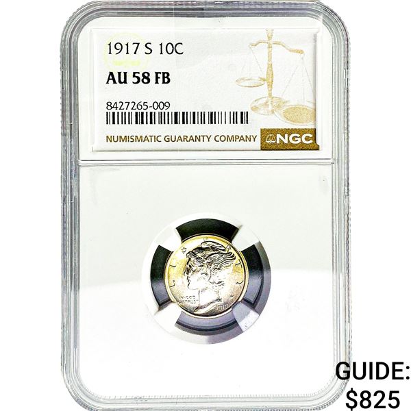 1917-S Mercury Silver Dime NGC AU58 FB