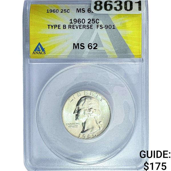 1960 Washington Silver Quarter ANACS MS62