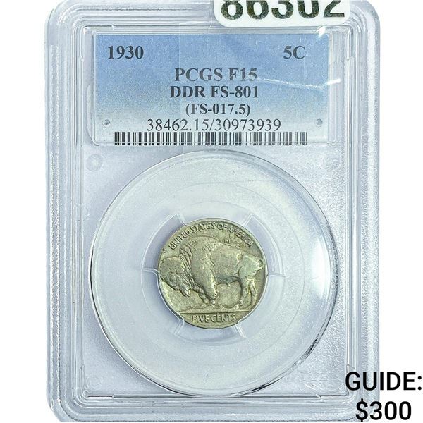 1930 Buffalo Nickel PCGS F15 DDR