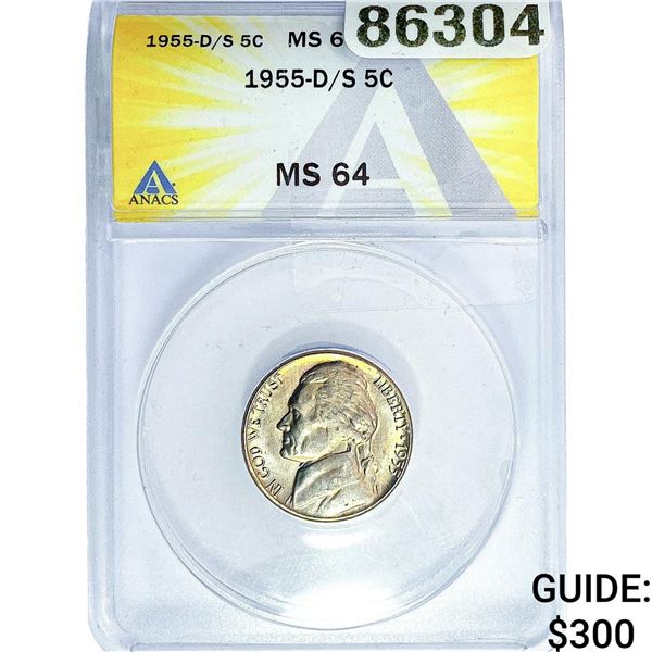 1955-D/S Jefferson Nickel ANACS MS64