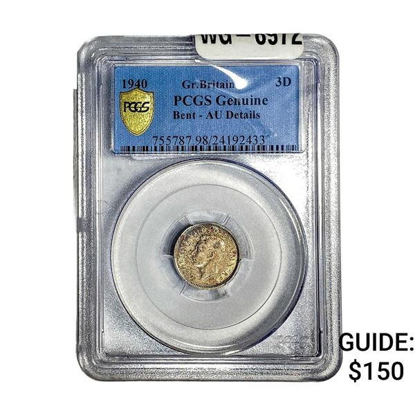 1940 Great Britain Silver 3 Pence PCGS  Genuine
