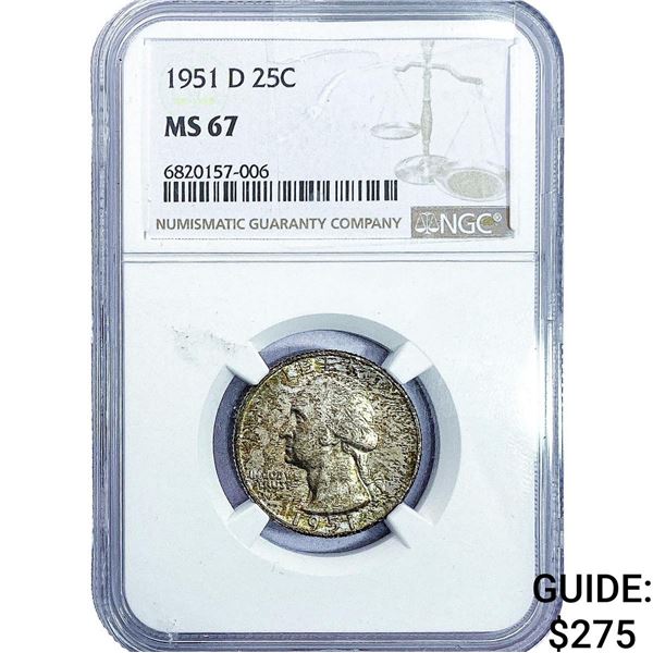 1951-D Washington Silver Quarter NGC MS67