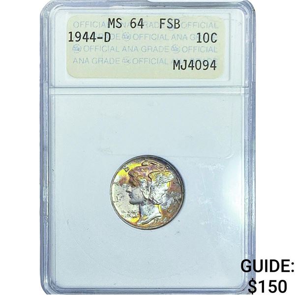 1944-D Mercury Silver Dime ANACS MS64 FSB