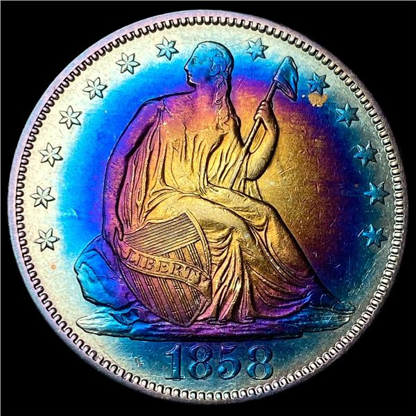 1858 Toned Seated Liberty Half Dollar CLOSELY  UNCIRCULATED