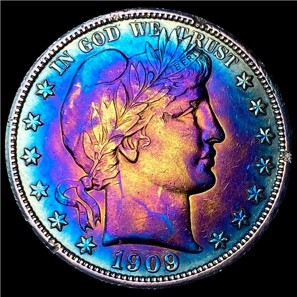 1909 Toned Silver Barber Half Dollar CLOSELY  UNCIRCULATED