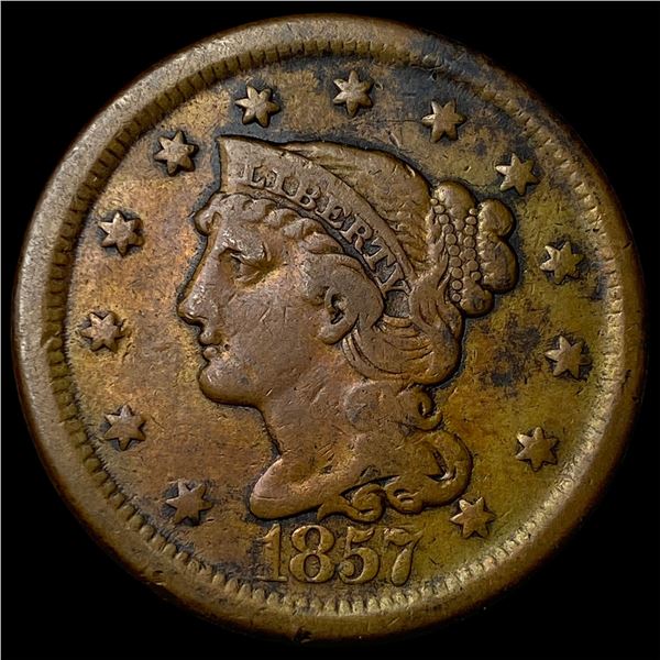 1857 Braided Hair Large Cent LIGHTLY  CIRCULATED