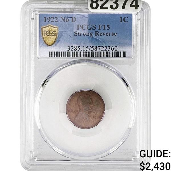 1922 No D Wheat Cent PCGS F15 Strong Reverse