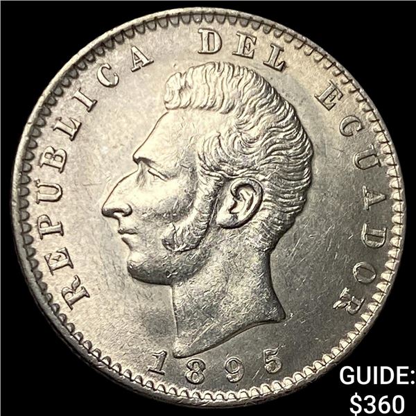 1895 Ecuador Silver 2 Decimos UNCIRCULATED